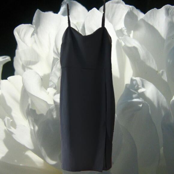 Express 8 adjustable straps black front side slit polyester blend cocktail dress - Picture 1 of 1